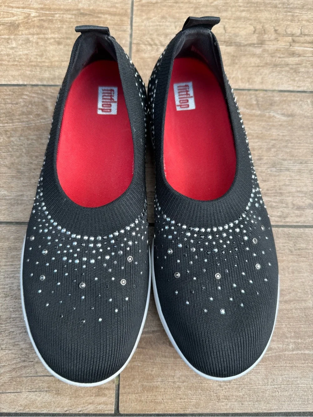 FitFlop Women's Uberknit Black Slip-On Crystal-Embellished Sneakers